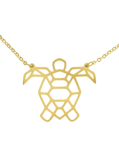 Collar tortuga geométrico de acero dorado