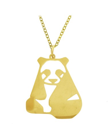 Collar panda geométrico de acero dorado