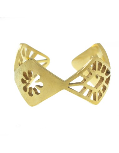 Anillo ajustable diseño Iluminati de acero dorado